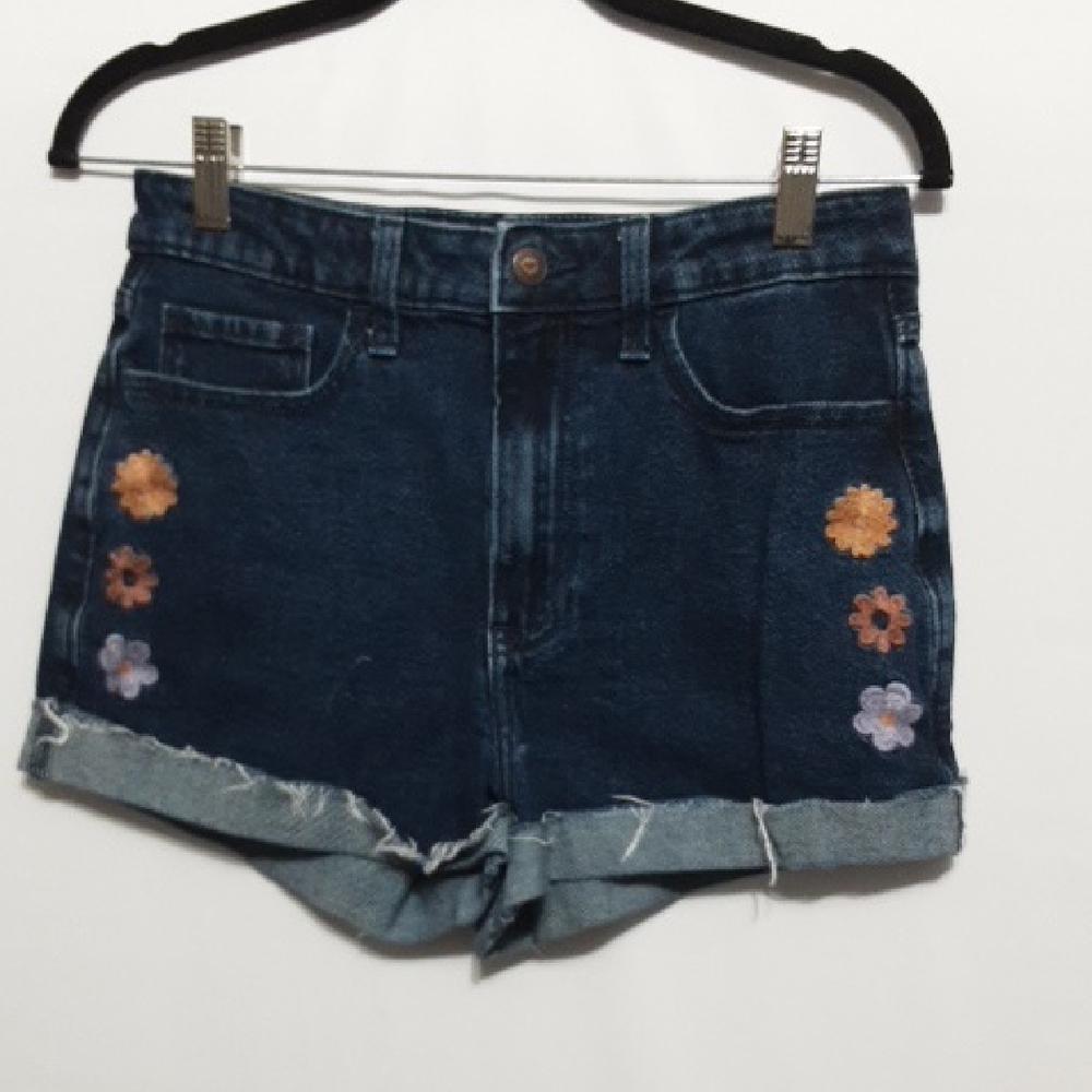 Hollister Dark Blue Jean Shorts with Floral Accents‎